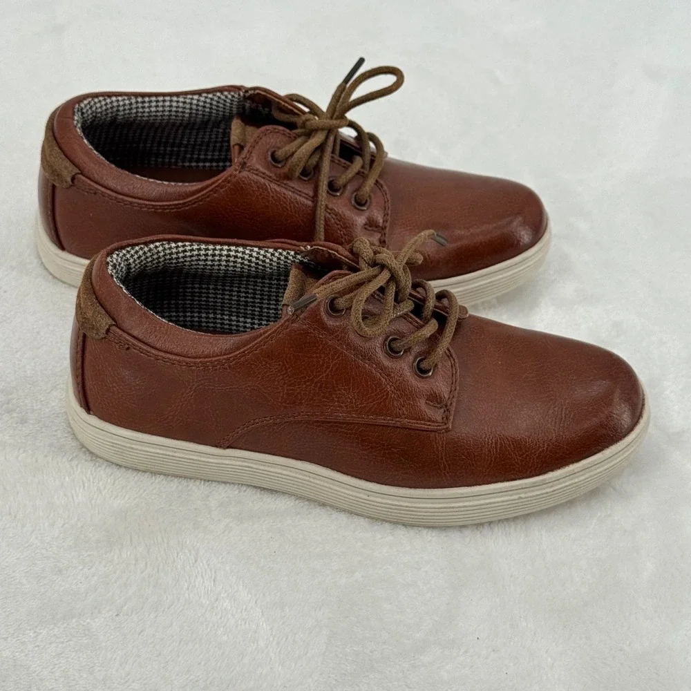 Ashford Hayes Lounge Boys Brown Faux Leather Oxford Tie Dress Shoes Youth Size 1